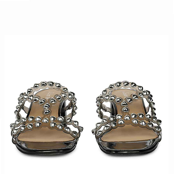 Saint Opal Silver Stud Embellished Block Heels