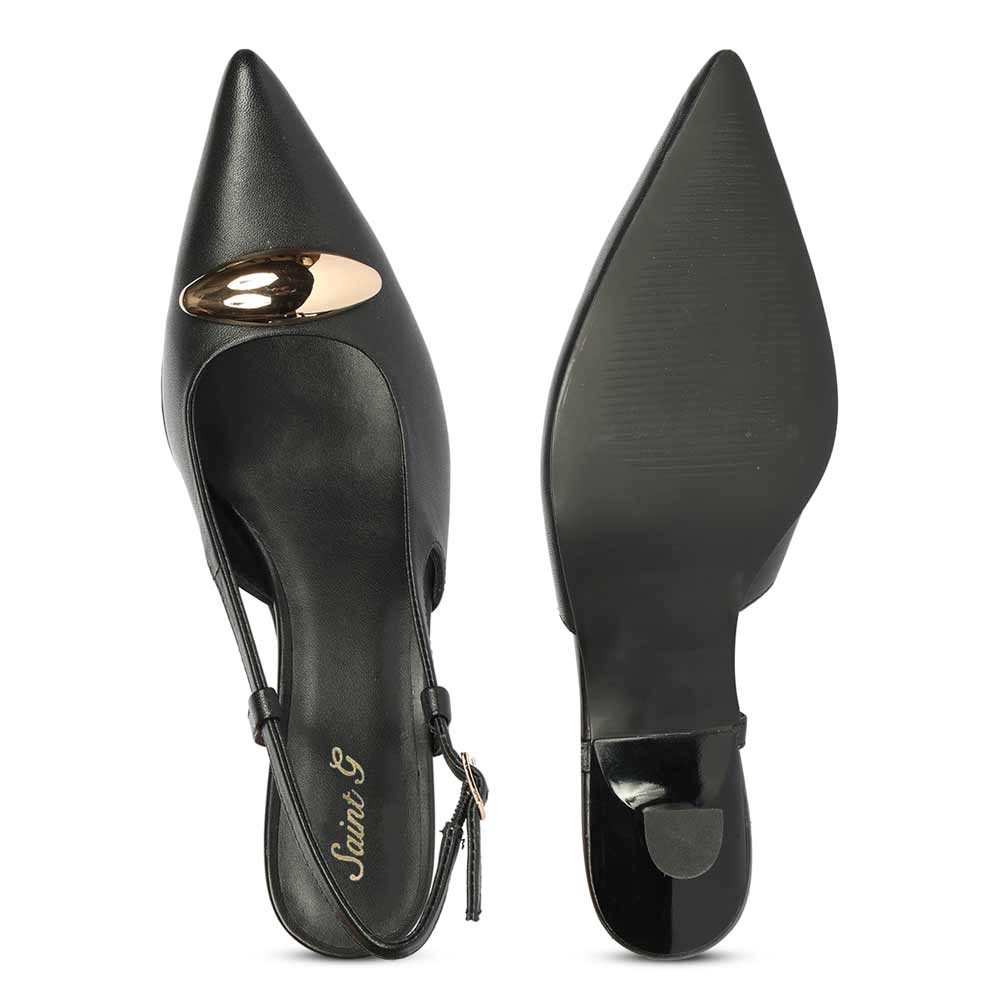 Saint Inara Black Leather Slingback Heels