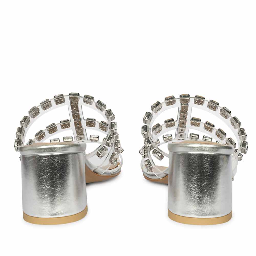 Saint Norma Stone Embellished Silver Block Heels