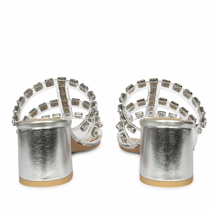 Saint Norma Stone Embellished Silver Block Heels