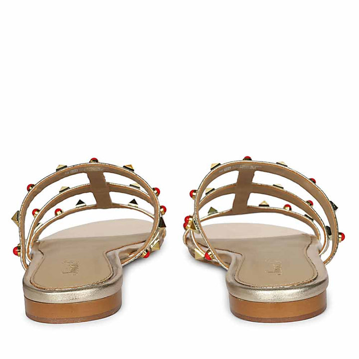 Saint Valene Studded Metallic Gold Leather Flats