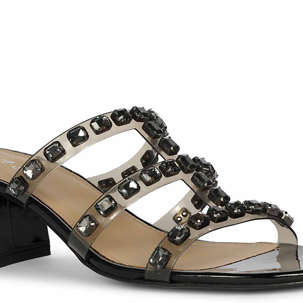 Saint Norma Stone Embellished Black Block Heels