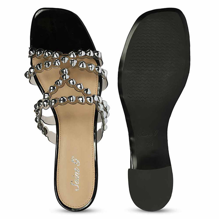 Saint Opal Silver Stud Embellished Block Heels