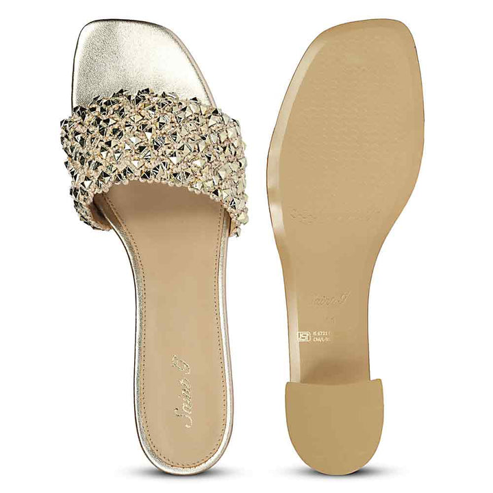 Saint Winnie Metallic Gold Embellished Block Heels