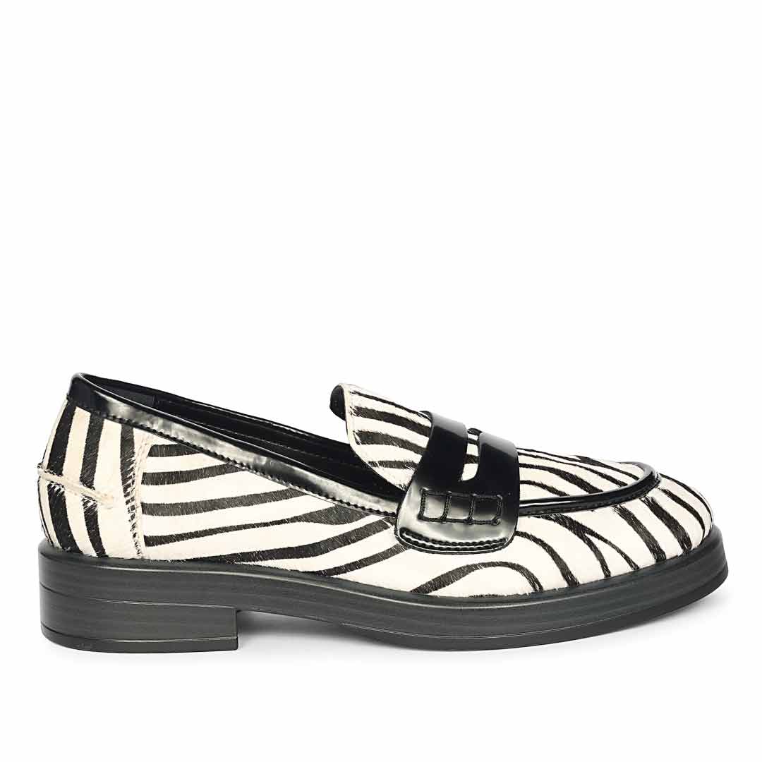 Saint Eve Zebra Pony Print Leather Moccasins
