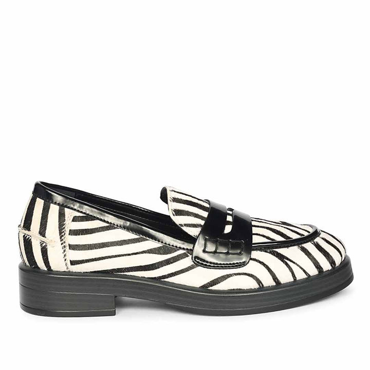 Saint Eve Zebra Pony Print Leather Moccasins
