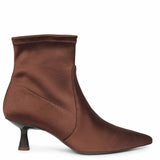 Saint Mae Brown Stretch Satin Kitten Heel Ankle Boots
