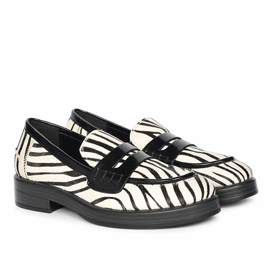 Saint Eve Zebra Pony Print Leather Moccasins