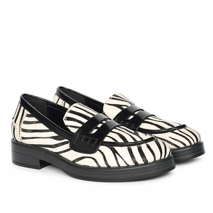 Saint Eve Zebra Pony Print Leather Moccasins