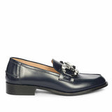 Saint Livia Crystal Horsebit Navy Abrasivato Leather Moccasins