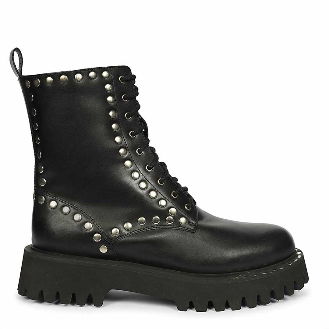 Saint Natalie Metal Studs Lace Up High Ankle Leather Boots