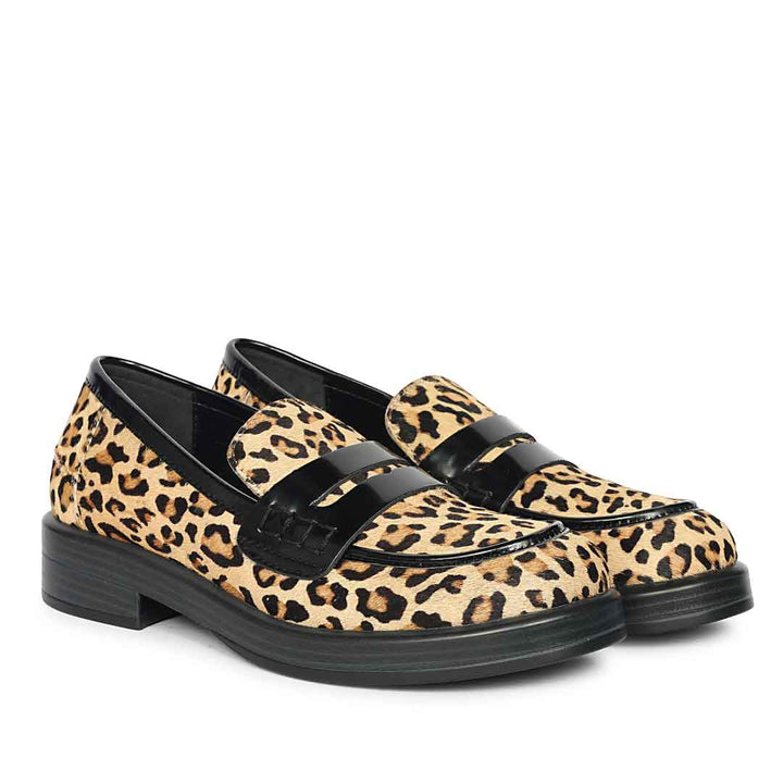 Saint Eve Leo Pony Print Leather Moccasins