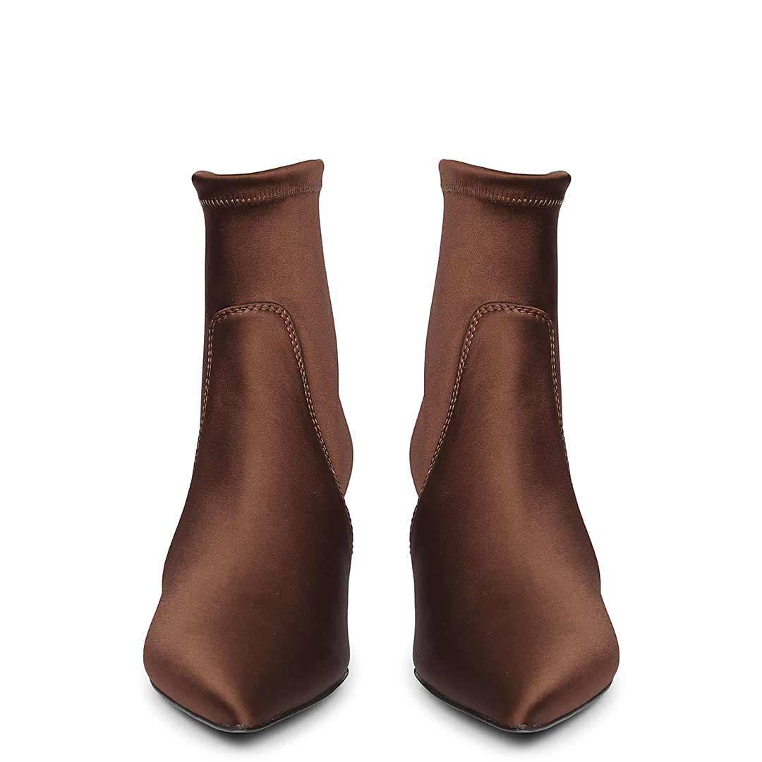 Saint Mae Brown Stretch Satin Kitten Heel Ankle Boots