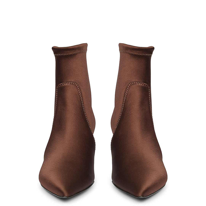 Saint Mae Brown Stretch Satin Kitten Heel Ankle Boots