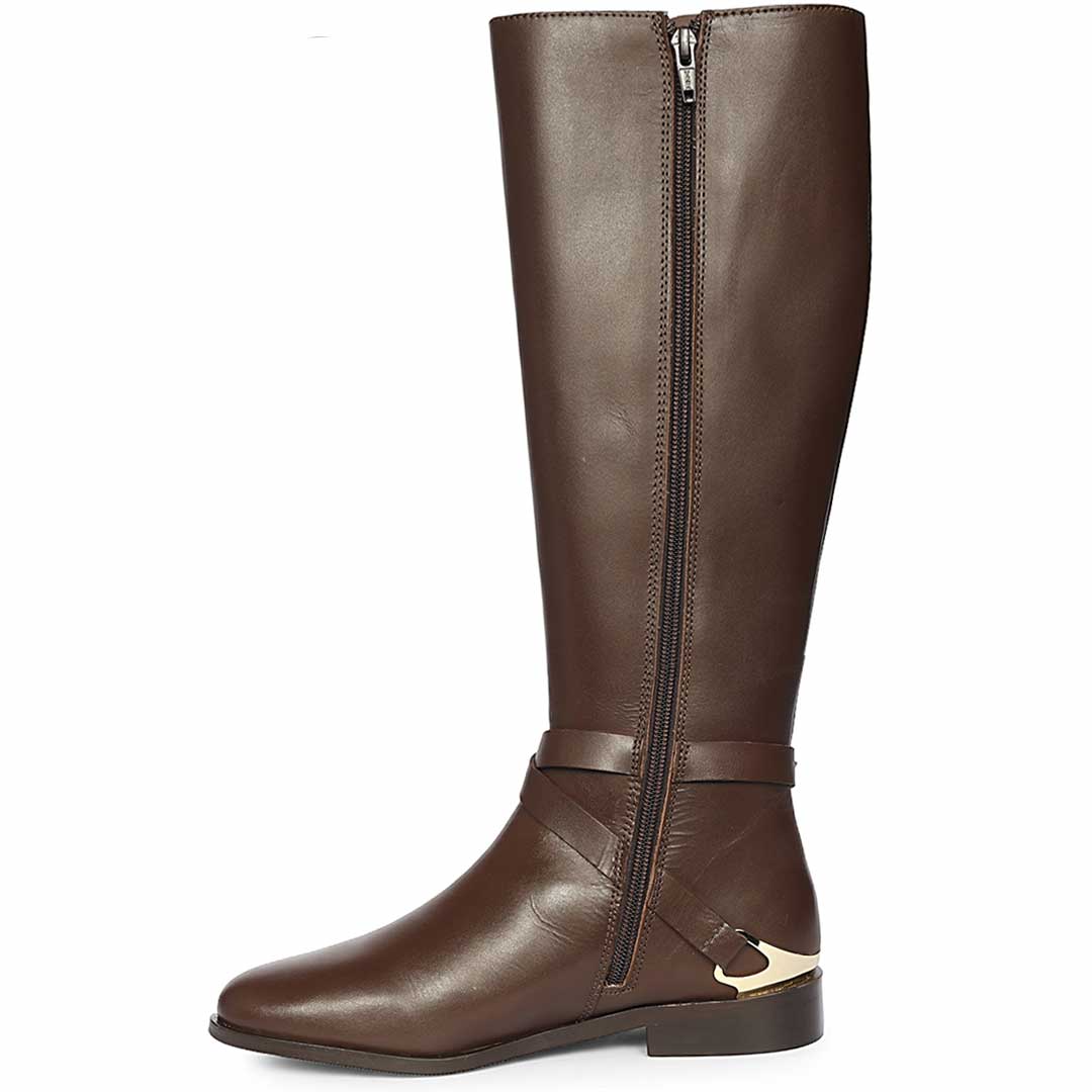 Saint Damaris Brown Leather Buckle Decor Knee High Boots