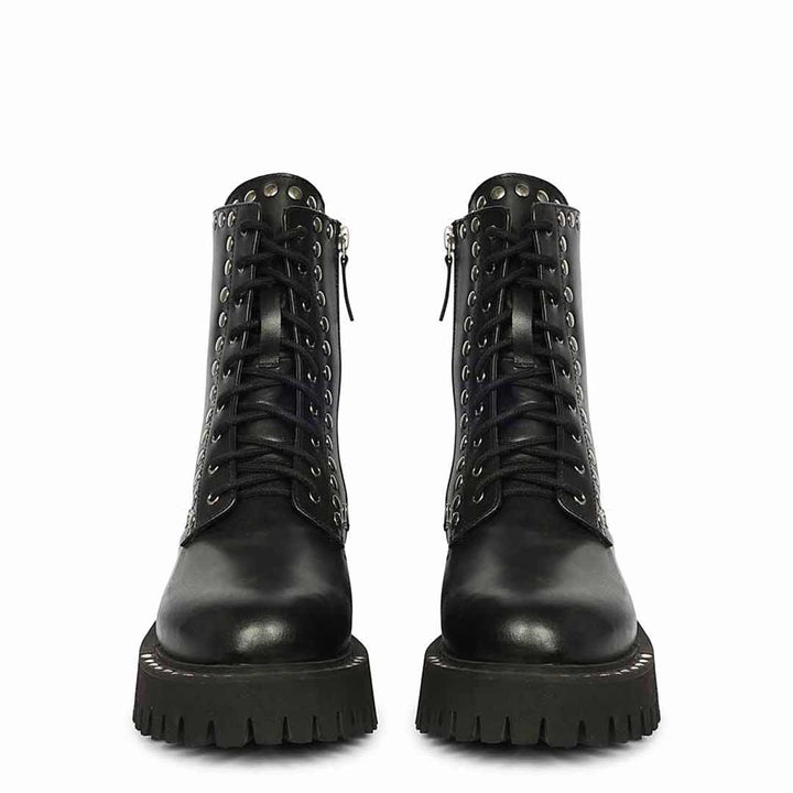 Saint Natalie Metal Studs Lace Up High Ankle Leather Boots
