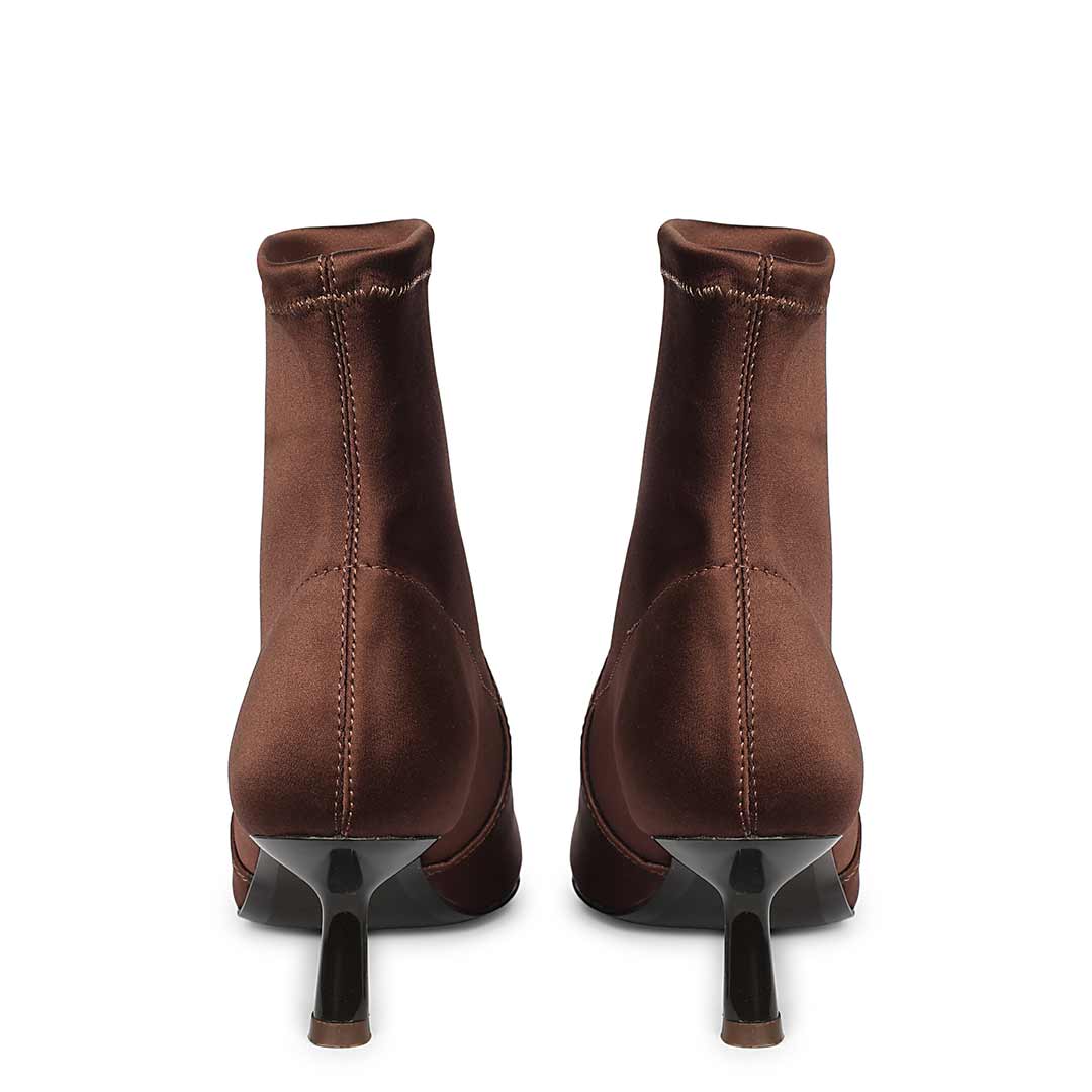 Saint Mae Brown Stretch Satin Kitten Heel Ankle Boots