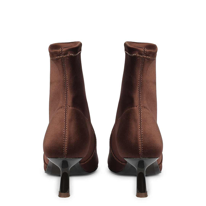 Saint Mae Brown Stretch Satin Kitten Heel Ankle Boots