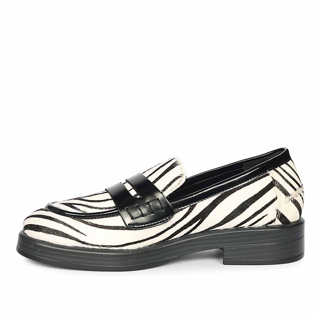 Saint Eve Zebra Pony Print Leather Moccasins