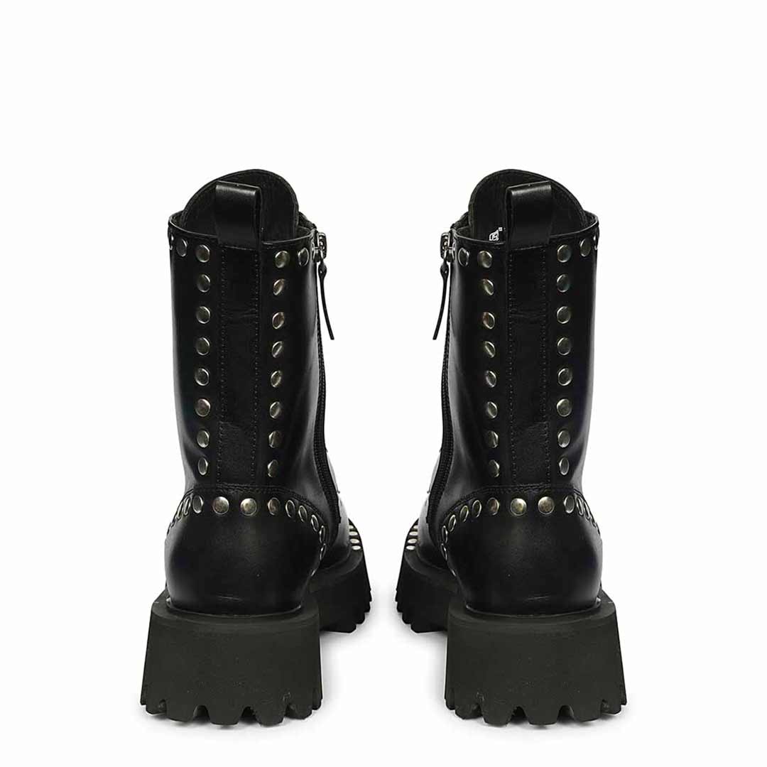 Saint Natalie Metal Studs Lace Up High Ankle Leather Boots