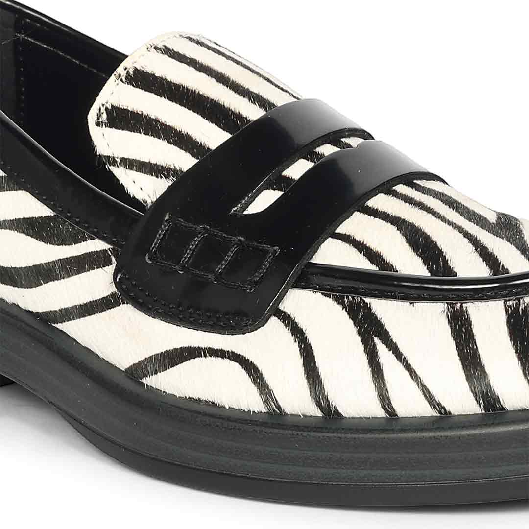 Saint Eve Zebra Pony Print Leather Moccasins