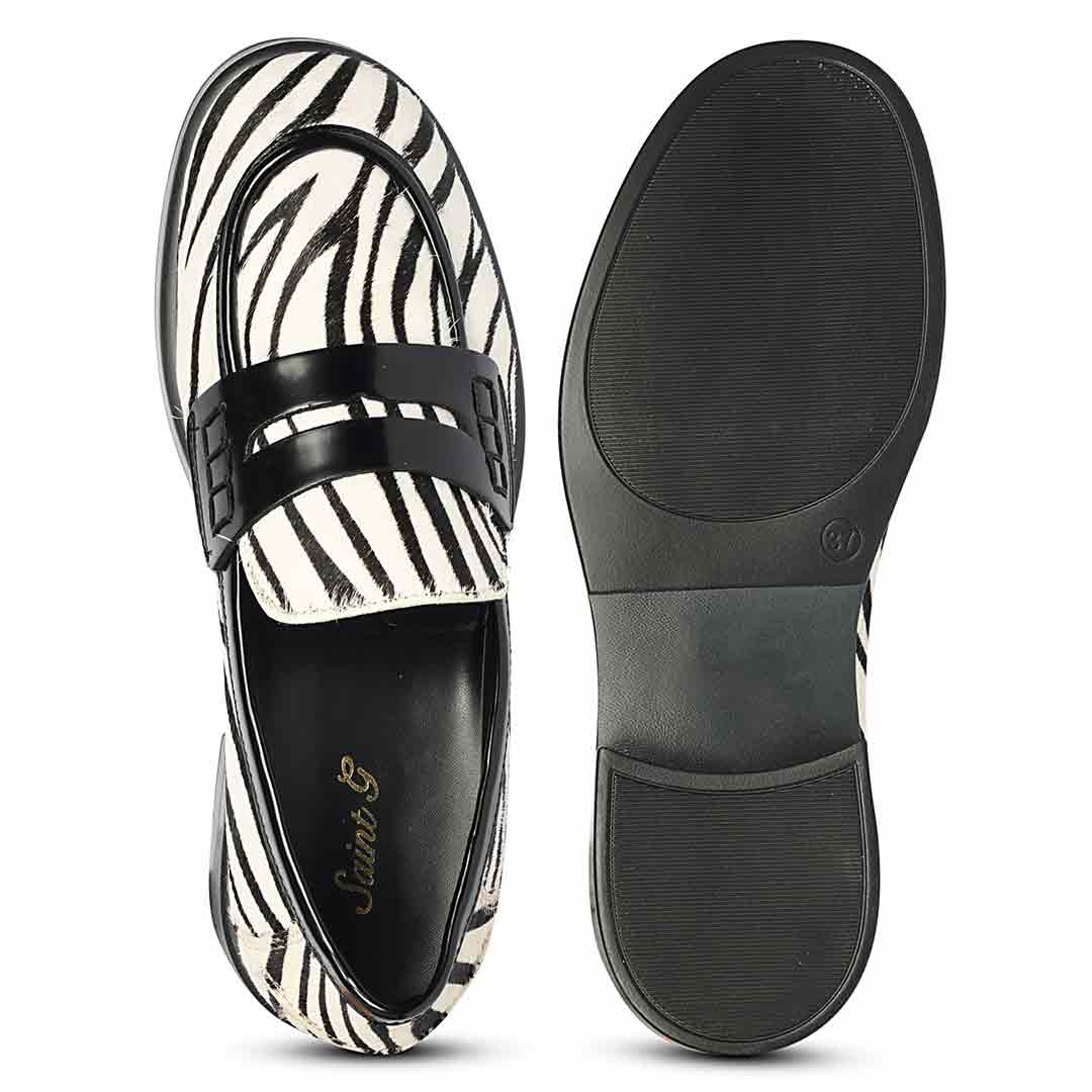 Saint Eve Zebra Pony Print Leather Moccasins