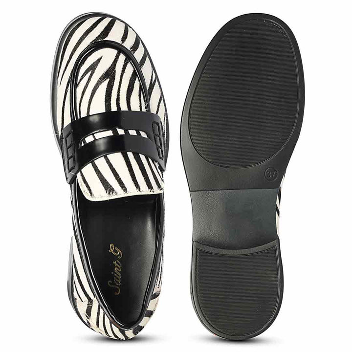 Saint Eve Zebra Pony Print Leather Moccasins