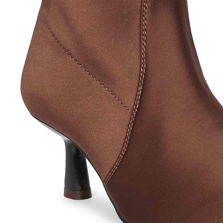 Saint Mae Brown Stretch Satin Kitten Heel Ankle Boots