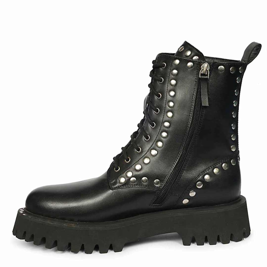 Saint Natalie Metal Studs Lace Up High Ankle Leather Boots