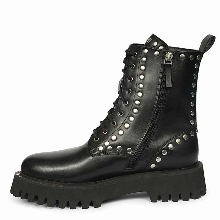 Saint Natalie Metal Studs Lace Up High Ankle Leather Boots