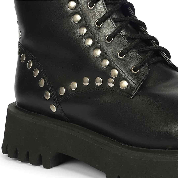 Saint Natalie Metal Studs Lace Up High Ankle Leather Boots