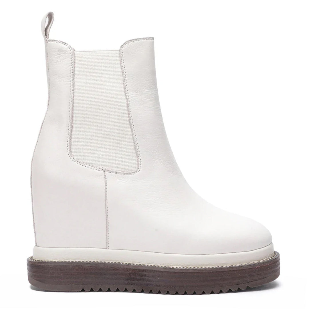 Leather Inner Wedge Heel Ankle Boots - Trendy Off-White Footwear