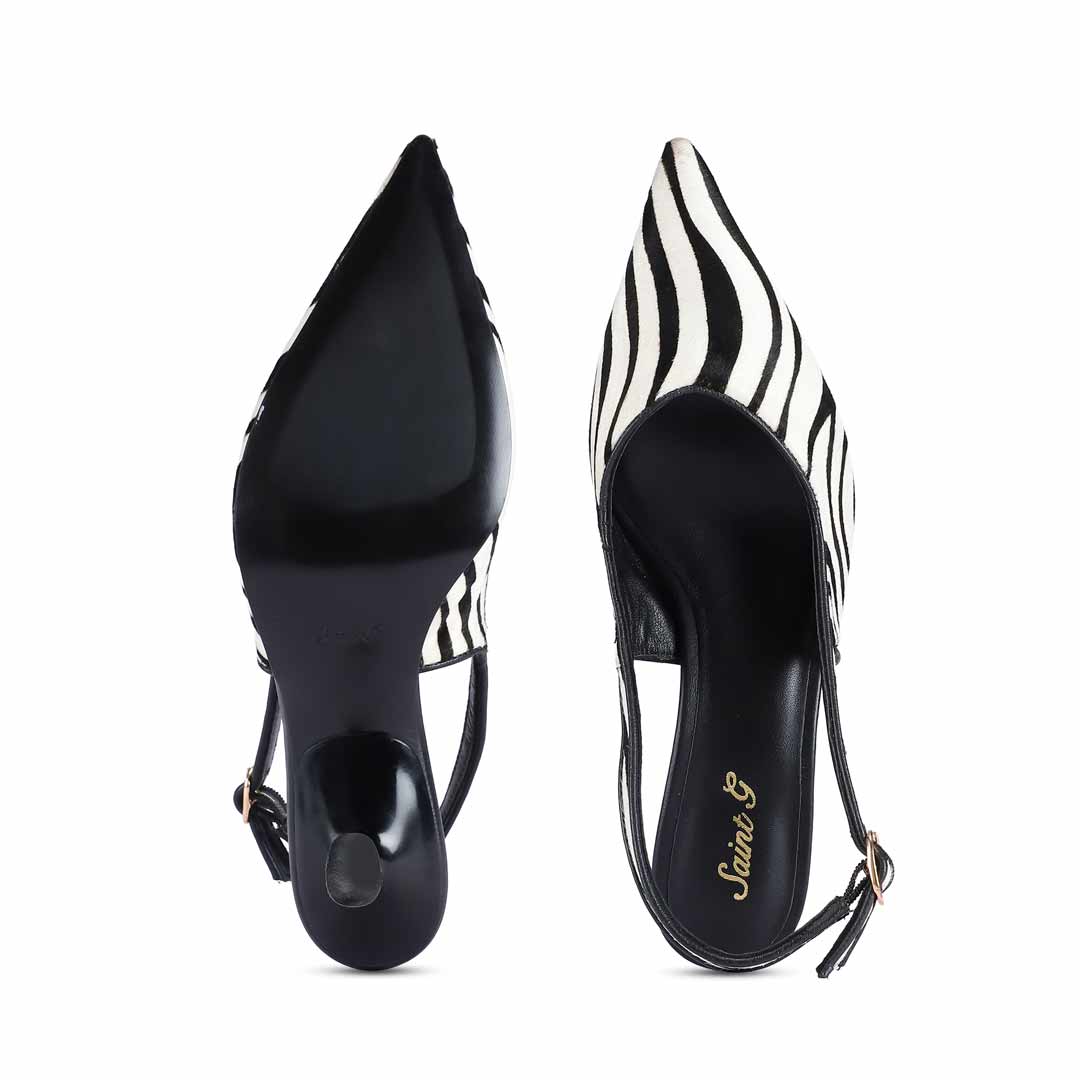 Saint Elara Zebra-Print Slingback Leather Pumps