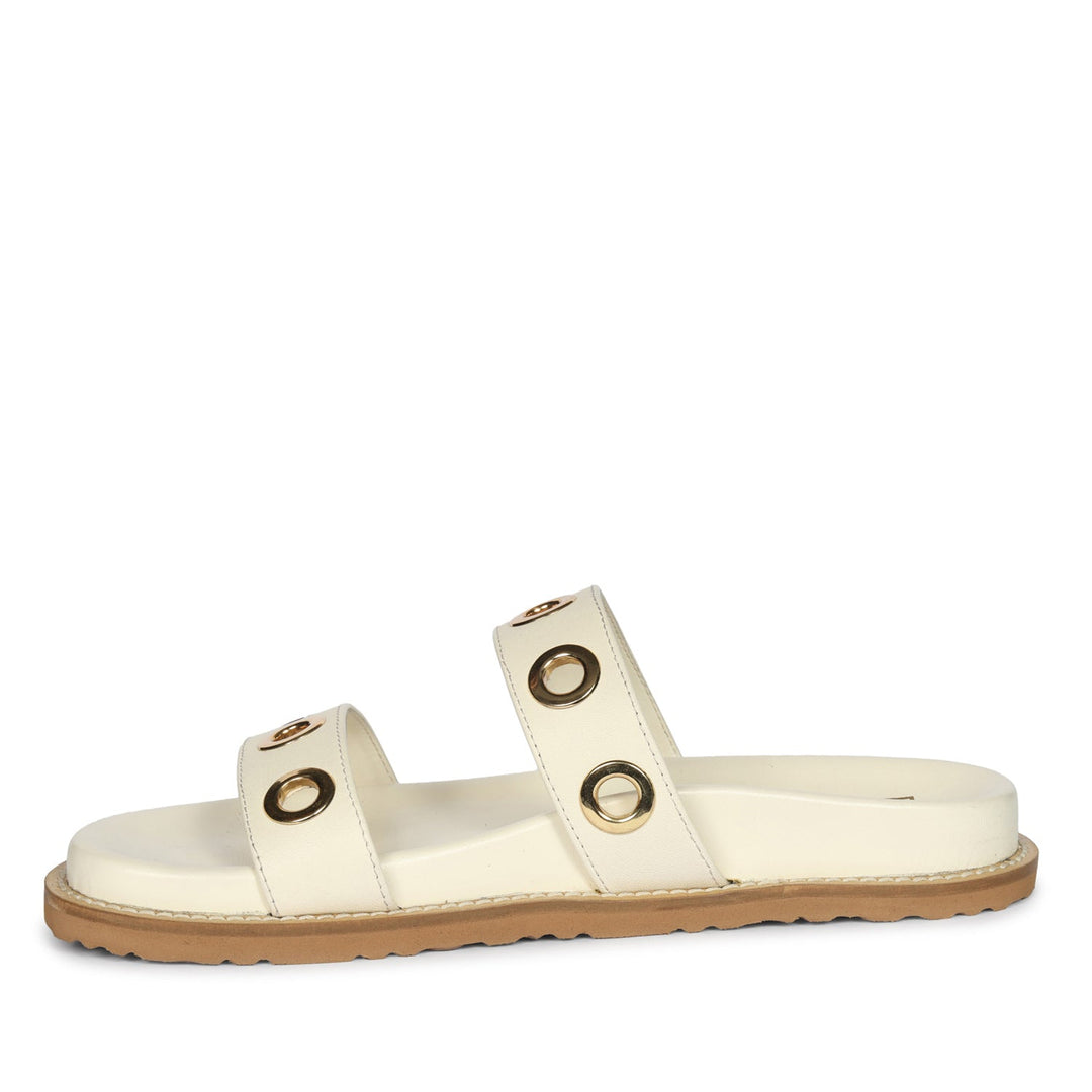 Davina Off White Leather Footbed Sandals