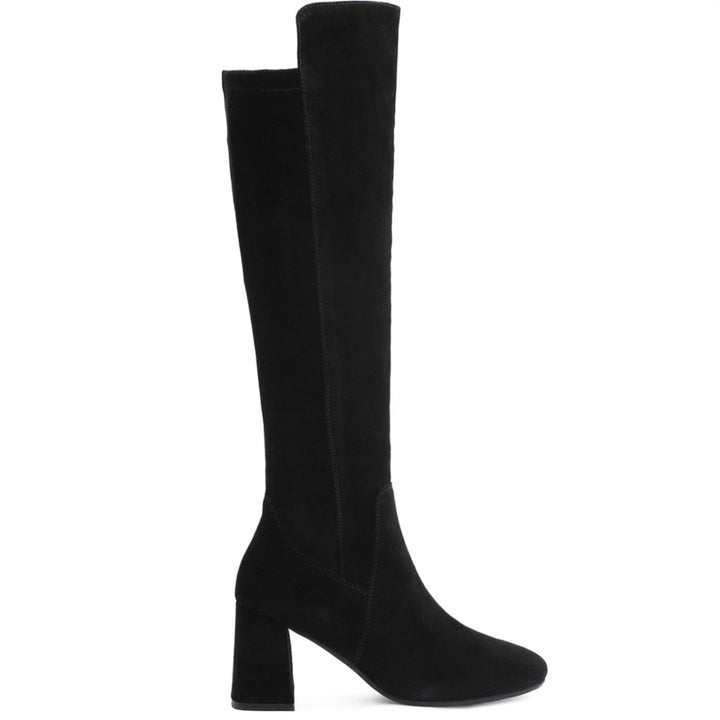 Saint Elexis Black Suede Leather Knee High Boots