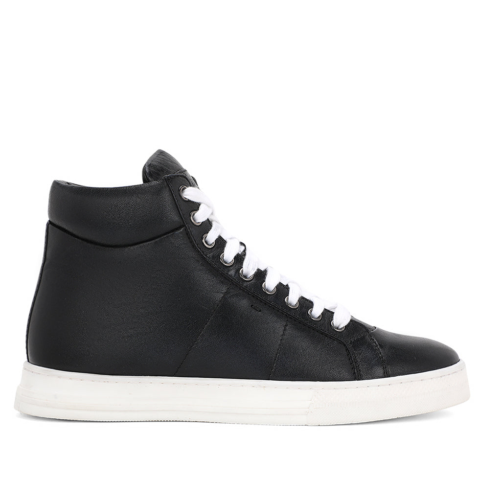 Black Handcrafted Leather Sneakers for mens