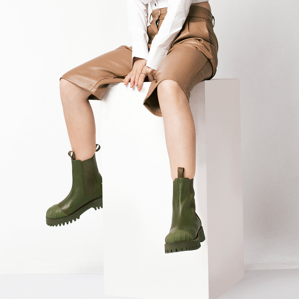 Saint Isla Green Leather High Ankle Boots - Stylish and durable footwear for a bold fashion statement. Elevate your look with these chic boots