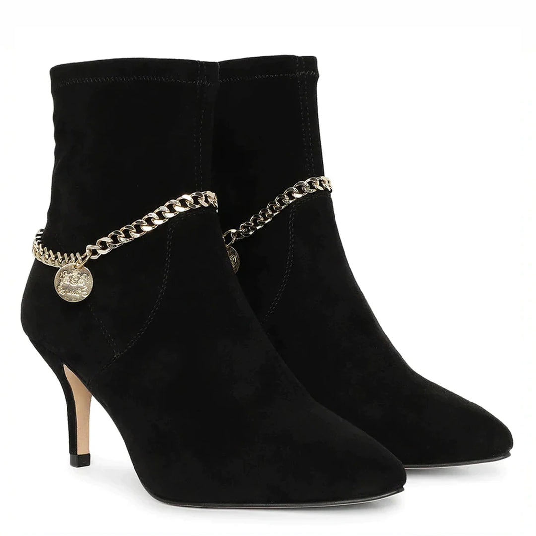 Saint Andrea Black Stretch Suede Chain Embellished Ankle Boots