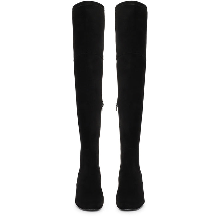 Saint Luisa Black Stretch Suede Above The Knee Boots