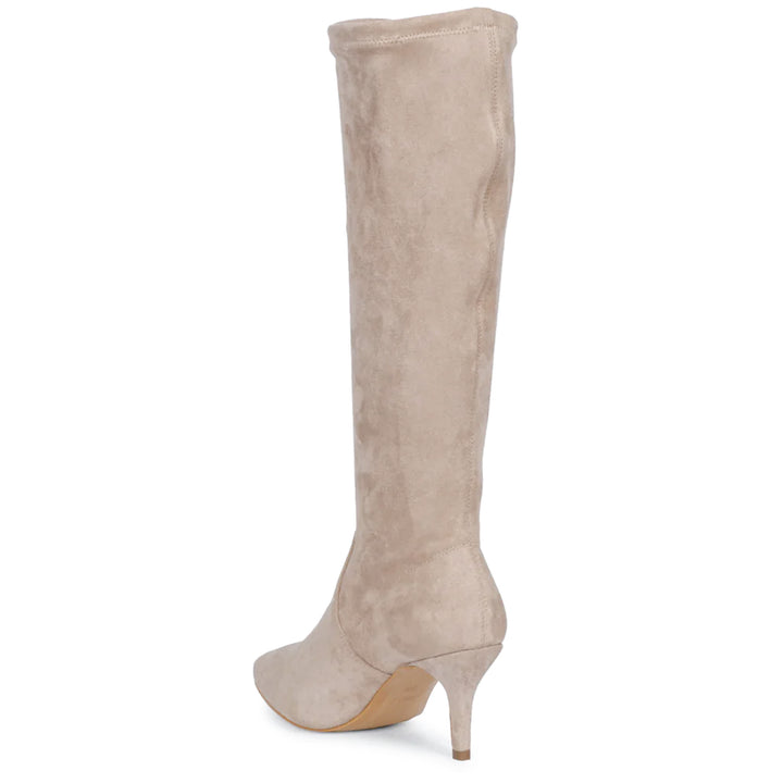 Saint Jemima Taupe Stretch Suede Kitten Heel Long Boots