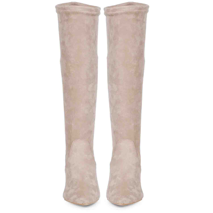 Saint Jemima Taupe Stretch Suede Kitten Heel Long Boots