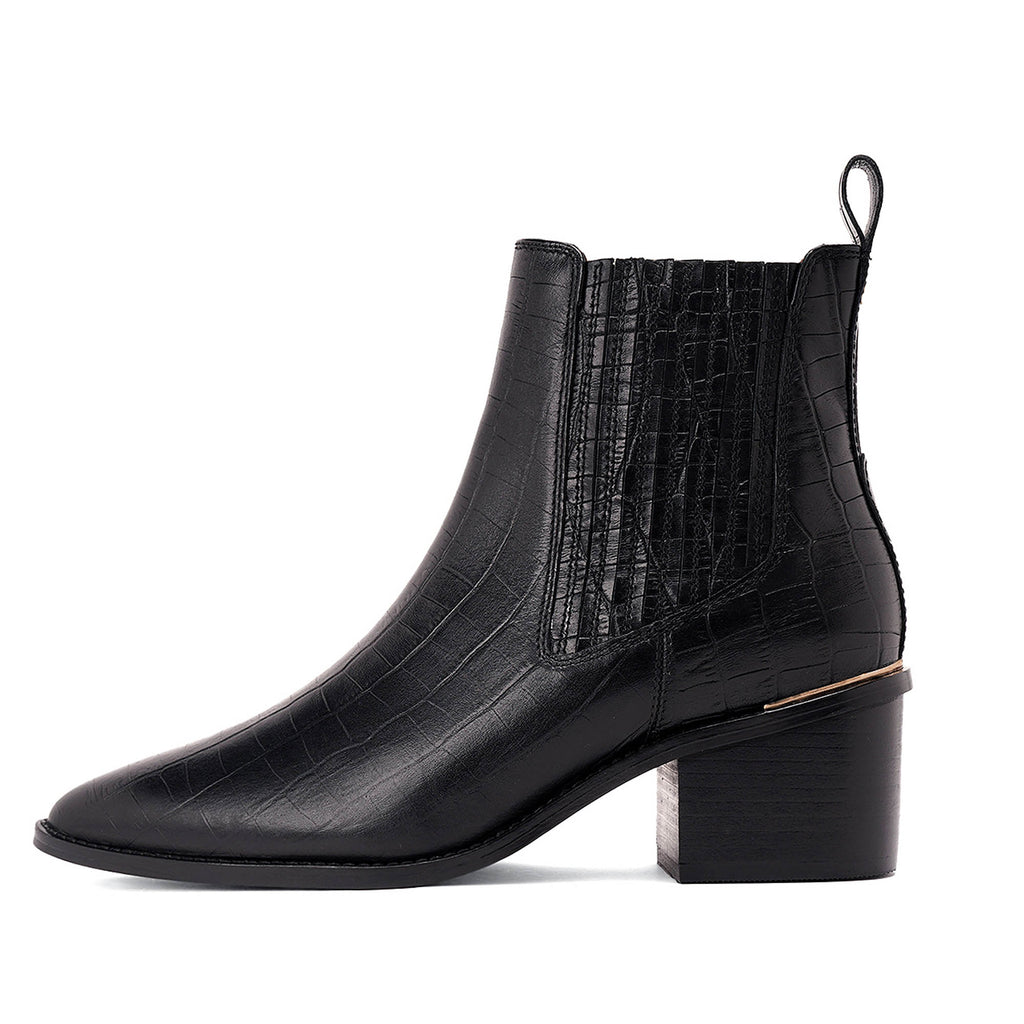 Saint Ilaria Black Croco Print Leather Ankle Boots – SaintG India