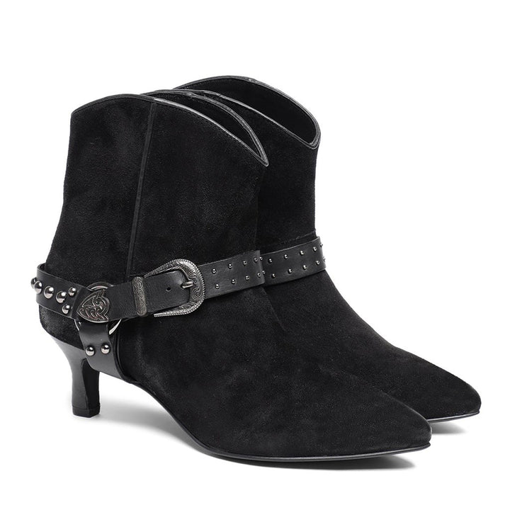 Saint Celine Black Suede Kitten Heel Ankle Boots
