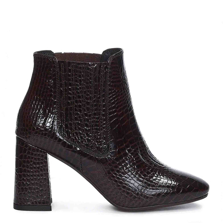 Saint Edwina Brown Croc Embossed Vegan Leather Ankle Boots