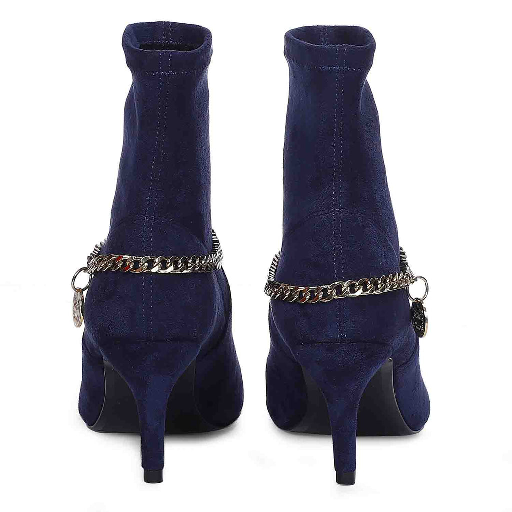 Saint Andrea Blue Stretch Suede Chain Embellished Ankle Boots