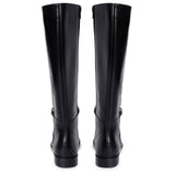 Saint Alina Gold Chain Embellished Black Leather Knee High Boots