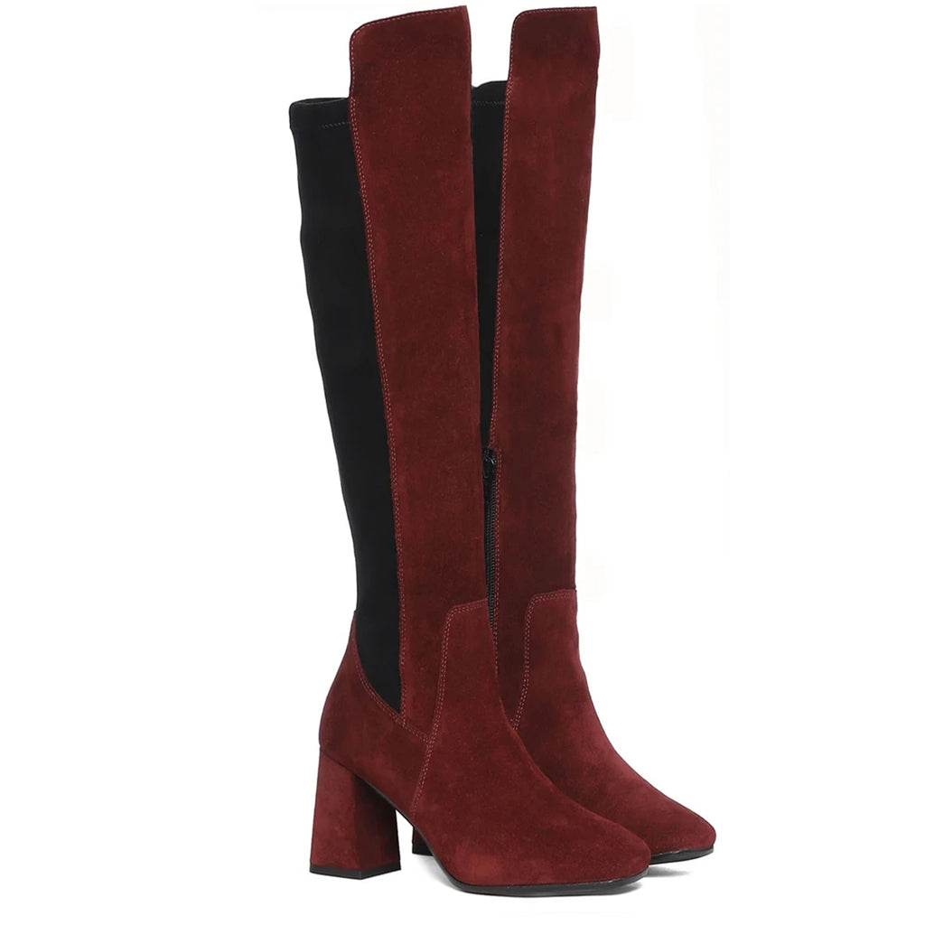 Saint Elexis Maroon Leather Knee High Boots