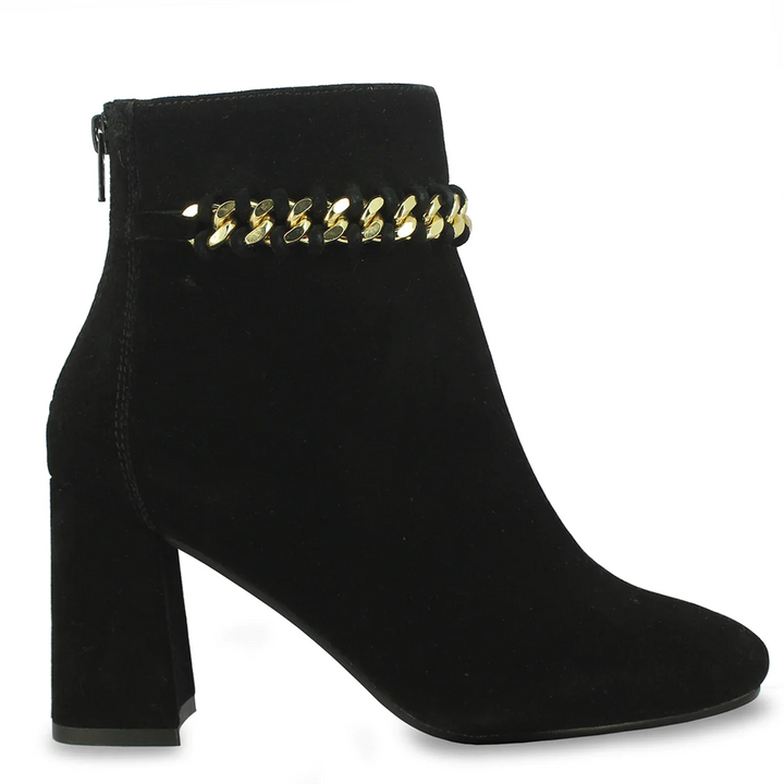 Amica Black Leather Metal Chain Décor Boots
