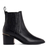 Saint Ilaria Black Croco Print Leather Ankle Boots