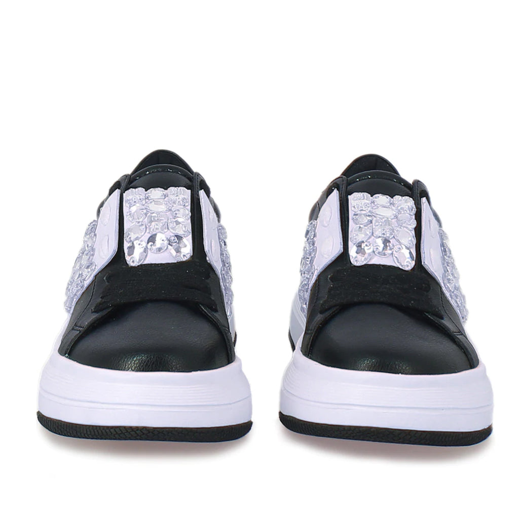 Saint Joanna Crystal Black Leather Sneakers: Elegant, comfortable footwear with a touch of sparkle, perfect for any occasion